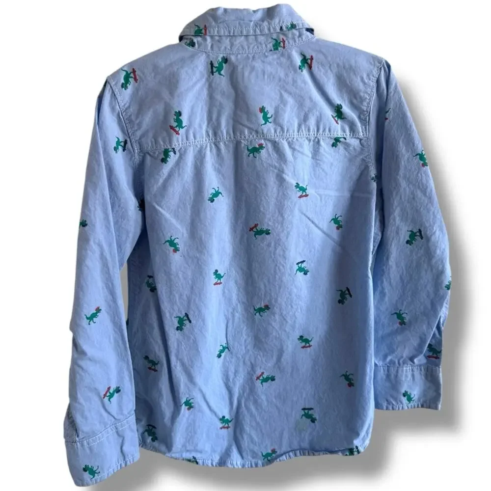 OshKosh B'gosh Blue and Green Casual Button Down Shirt Skateboarding Dinosaurs 7